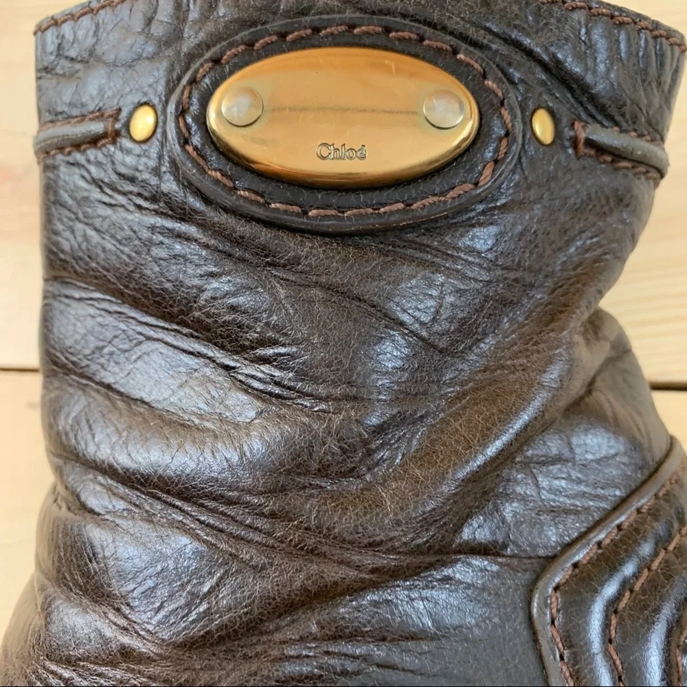 Chloe dark brown leather heeled ankle boots 39 - Picture 10 of 16